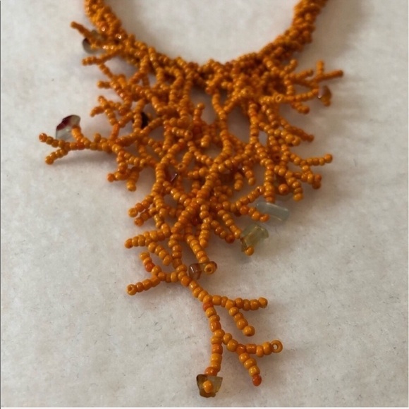 Women Statement Necklace 18” Orange Coral Strand Retro Hippie Boho Bib Costume - Picture 4 of 8